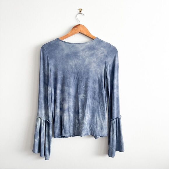AEO Soft & Sexy Bell Sleeve Blue Tie Dye Top Women's S Cross Front V Neck - Picture 3 of 10